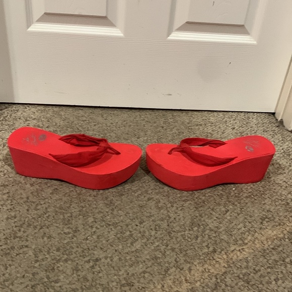 Vtg 90s Y2K Colin Stuart red platform thong sandals sz 9 - Picture 3 of 6